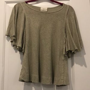 Anthropologie- light green flutter sleeve shirt